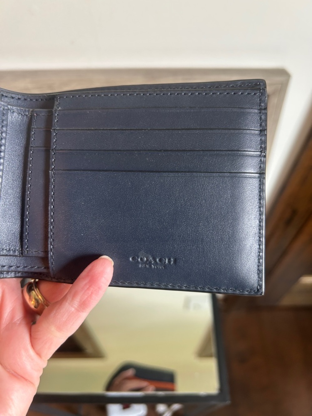 Coach Navy and Orange Leather Bifold Card Wallet - Picture 5 of 11